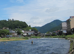 吉田川の川べりを歩くと、前方の小山に天守が見えてきた